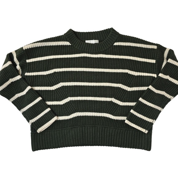 Design History Striped Knit Sweater Green and White Crew Neck Pullover - Picture 1 of 4